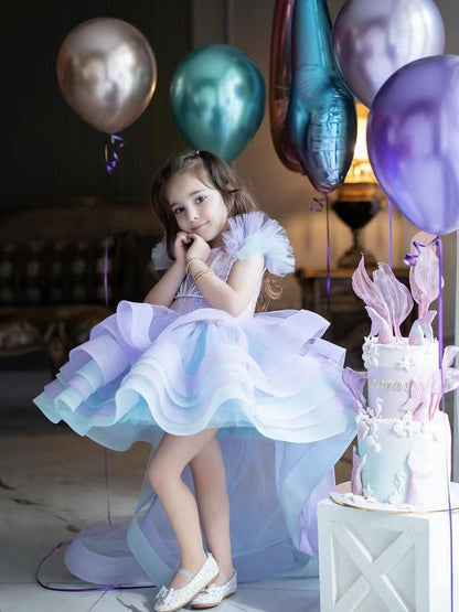 AERBA DRESS Wedding Flower Girl Dress Layered Pearls Sequins Ruffles Mermaid Kids Birthday Party First Communion Gowns
