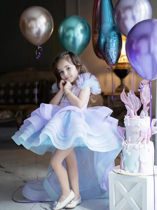 AERBA DRESS Wedding Flower Girl Dress Layered Pearls Sequins Ruffles Mermaid Kids Birthday Party First Communion Gowns