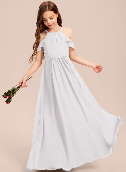 Girls' Formal Dress Elegant A Line Off Shoulder Ruched Chiffon Lace Holy Communion Birthday Ball Evening Dress Hot Sale Junior Bridesmaid Dress