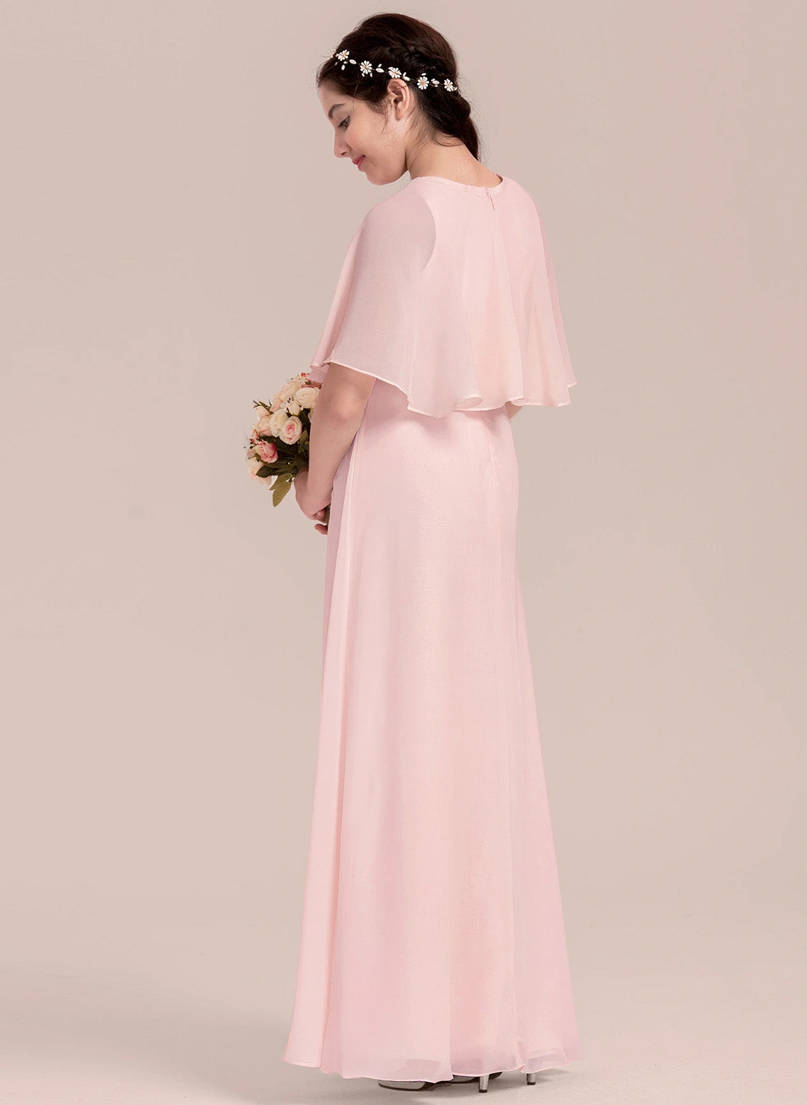 Elegant A-line Scoop Floor-Length Formal Girl's Dress Flowy Simple Junior Bridesmaid Dress