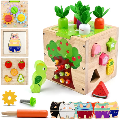 AERBA HOT SALE Baby Wooden Activity Cube Center Toys for Boys Girls Birthday Gifts 5 in 1 Montessori Educational Learning Sensory Toys