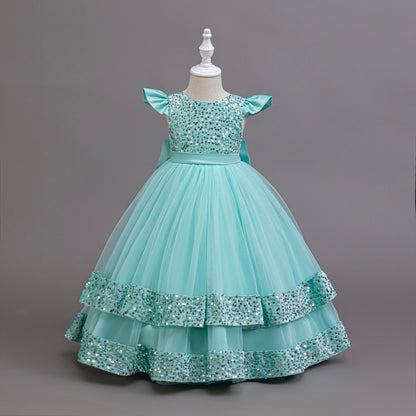 AERBA DRESS Wedding Flower Girl Dress New Elegant Girl Sequined Princess Dress Girl Graduation Party Prom Evening Dress