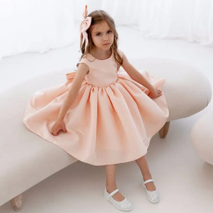 AERBA DRESS Wedding Flower Girl Dress Satin With Bow Sleeveless Birthday Party First Communion Gowns Princess Dress