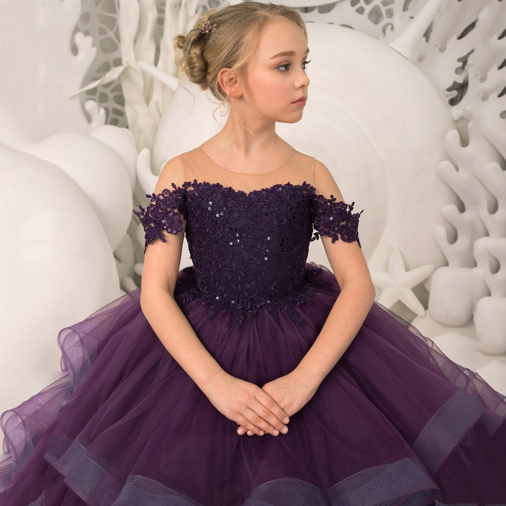 AERBA DRESS Wedding Flower Girl Dress Floral Appliques Tiered With Trailing For Wedding Birthday Party Banquet Gown