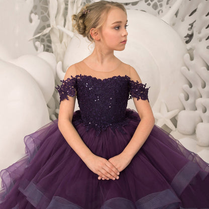 AERBA DRESS Wedding Flower Girl Dress Floral Appliques Tiered With Trailing For Wedding Birthday Party Banquet Gown