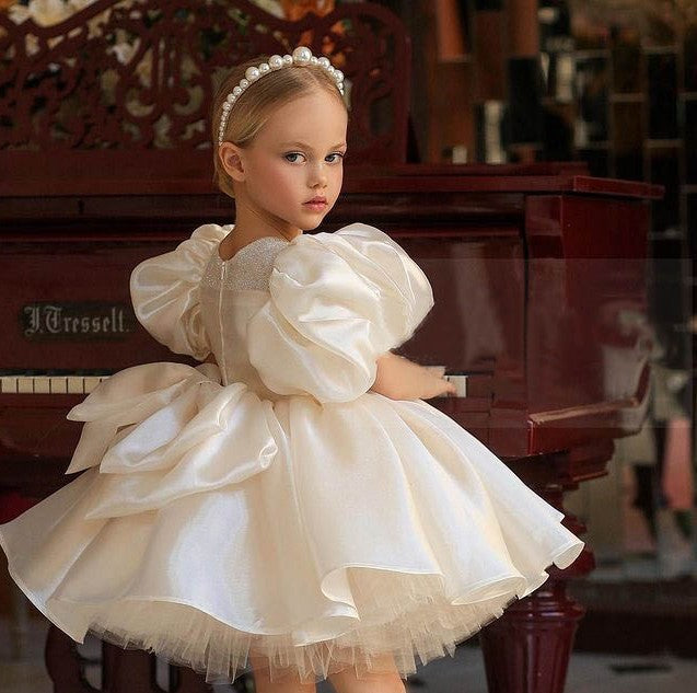AERBA DRESS Wedding Flower Girl Dress Lolita Princess Ball Gowns Kids Girl with Bow Infant Birthday Christening Dresses Kid Boutique Dresses