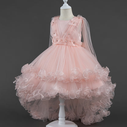 Wedding Flower Girl Dress Puffy Children's Birthday Wedding Ceremony Performance Costume Tiers Ruched Princess Dress