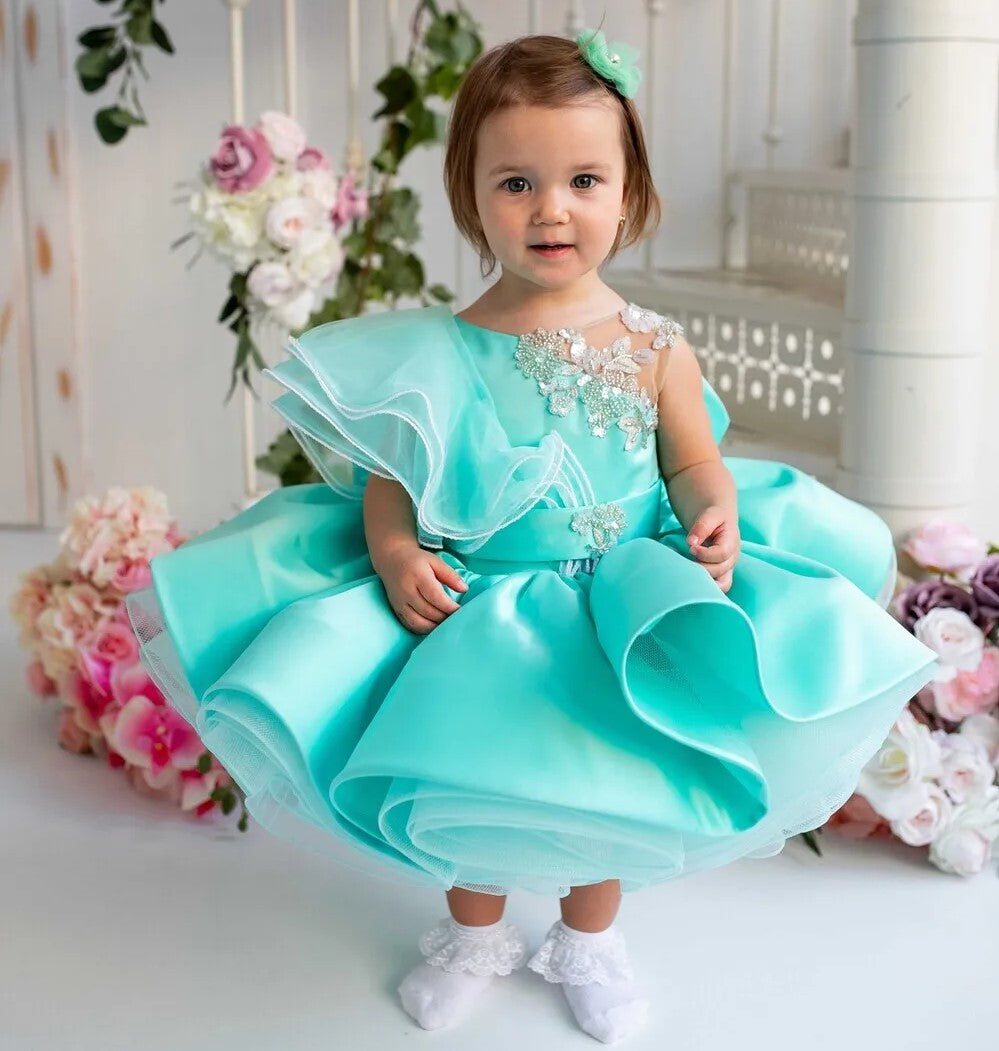 AERBA DRESS Wedding Flower Girl Dress Lovely Baby First Communion Gowns Wedding Thin Length Bow Belt Kids Birthday Gift Ball Party Dress