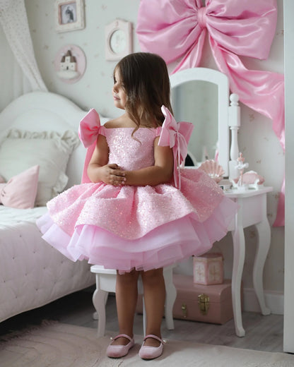 AERBA DRESS Wedding Flower Girl Dress Sequins With Bow Knee Length Cute Princess Birthday Party First Communion Gown