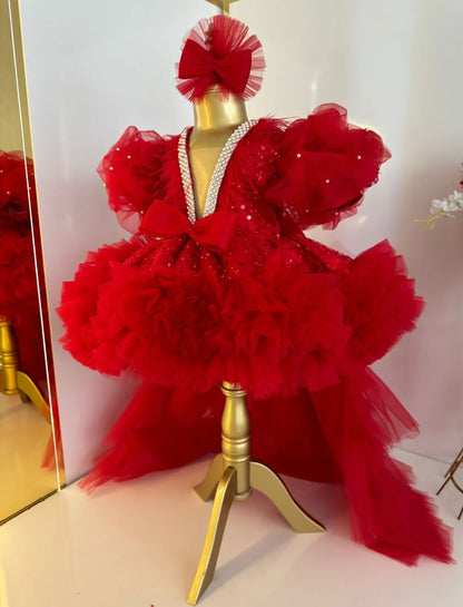 AERBA DRESS Wedding Flower Girl Dress Birthday Princess Tulle High-Low Pageant Dress Bow Sequins Formal Prom Gowns