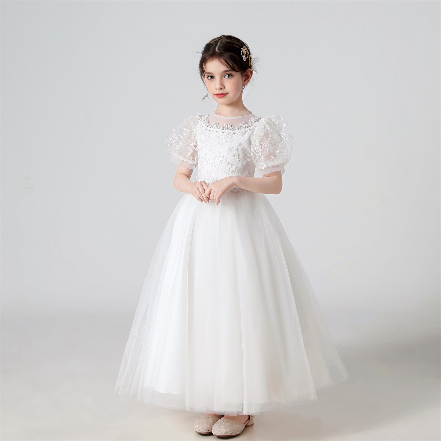 AERBA DRESS Wedding Flower Girl Dress Lace Embroidered Princess Dress Performance Costume Christmas Party Evening Dresses