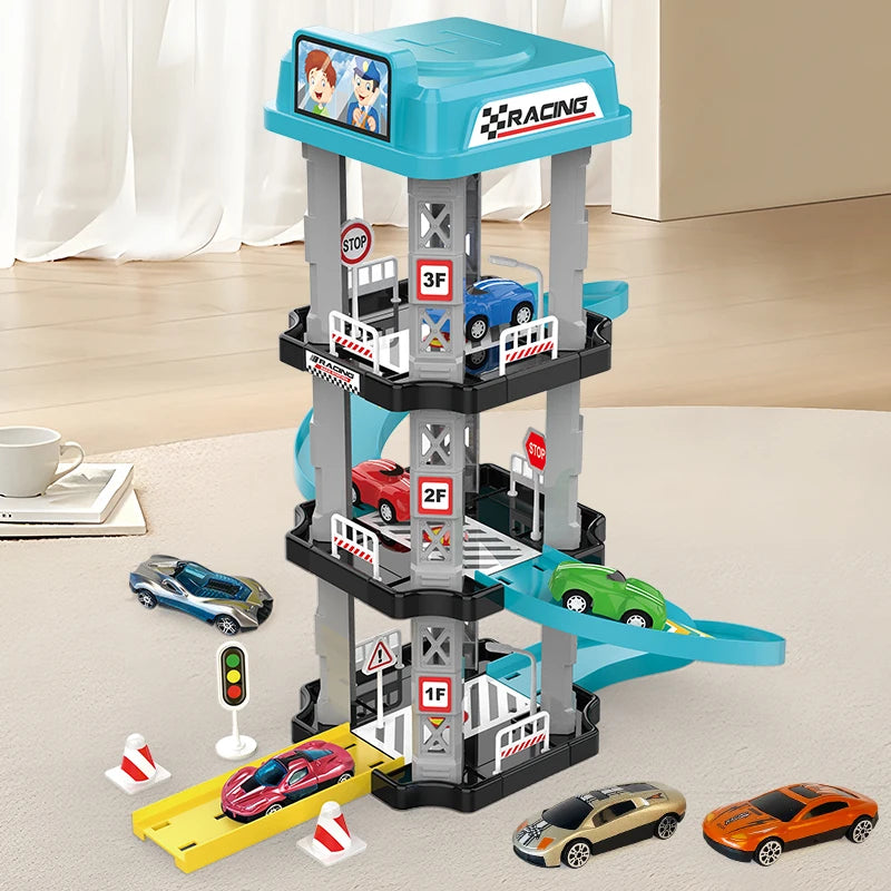 AERBA HOT SALE Ejection slide parking track collection toys Random little car set Puzzle assembled multi-layer racing model boy birthday gift