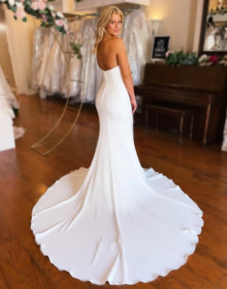 AerbaDress Wedding Dress Mermaid Strapless Stretch Satin Court Train