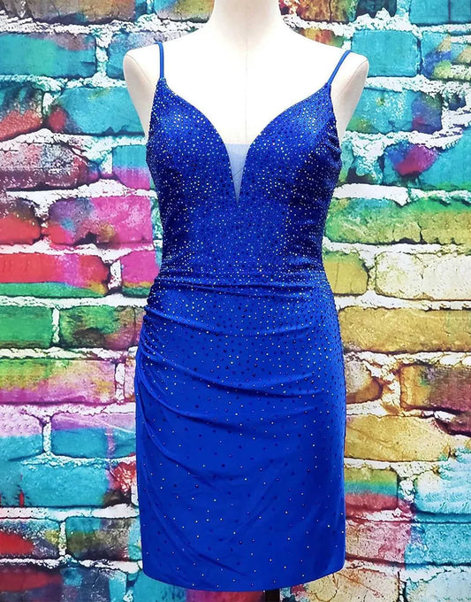 AerbaDress Spaghetti Straps Lace Up Tight Glitter Homecoming Dress