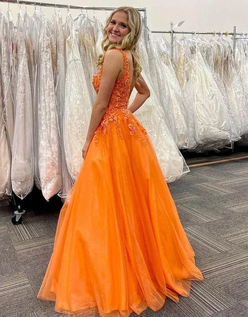 AerbaDress Prom Dress Stunning A-Line V-Neck Long Tulle