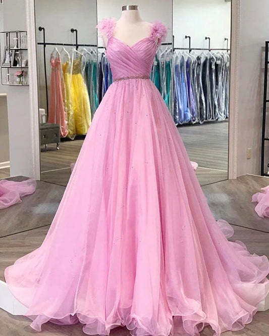 AerbaDress Prom Dress A Line/Princess  With Flowers Tulle Skirt Beaded Bodice