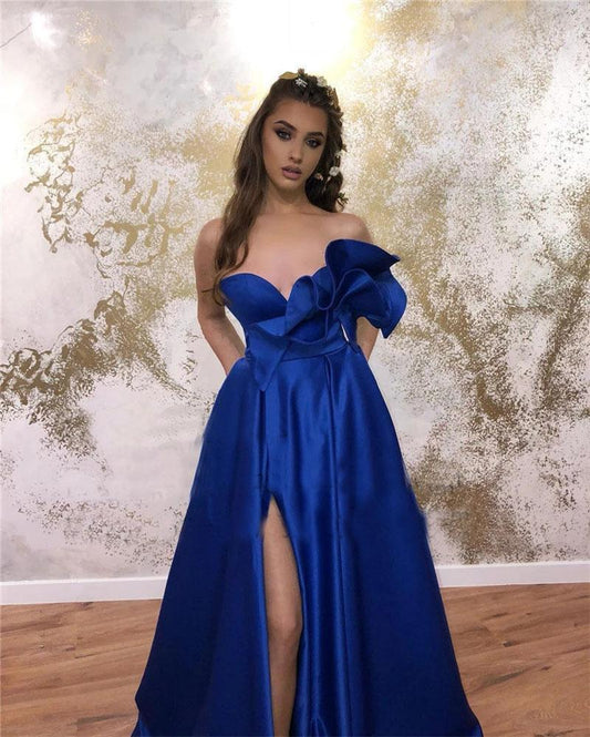 AerbaDress Evening Dress A-line Prom Dresses Long With Pockets Satin