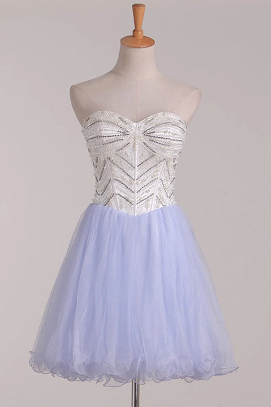 AerbaDress A Line Homecoming Dresses Beaded Bodice Tulle Short/Mini