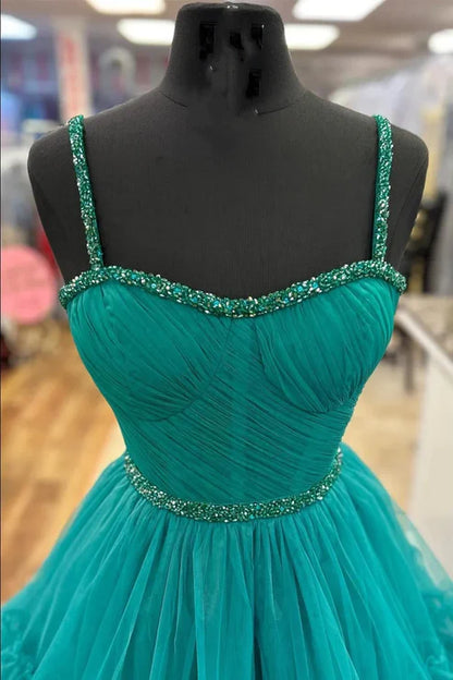 AerbaDress Fashion Tiered Ruffle Tulle Prom Dress Beaded Evening Dresses
