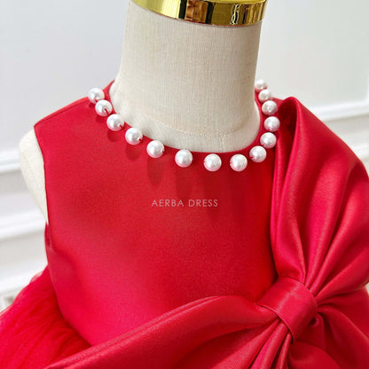 WEDDING FLOWER GIRL DRESS GIRLS BOW DRESS BABY GIRL ONE YEAR OLD PRINCESS DRESS RED BIRTHDAY PARTY DRESS Princess Dress