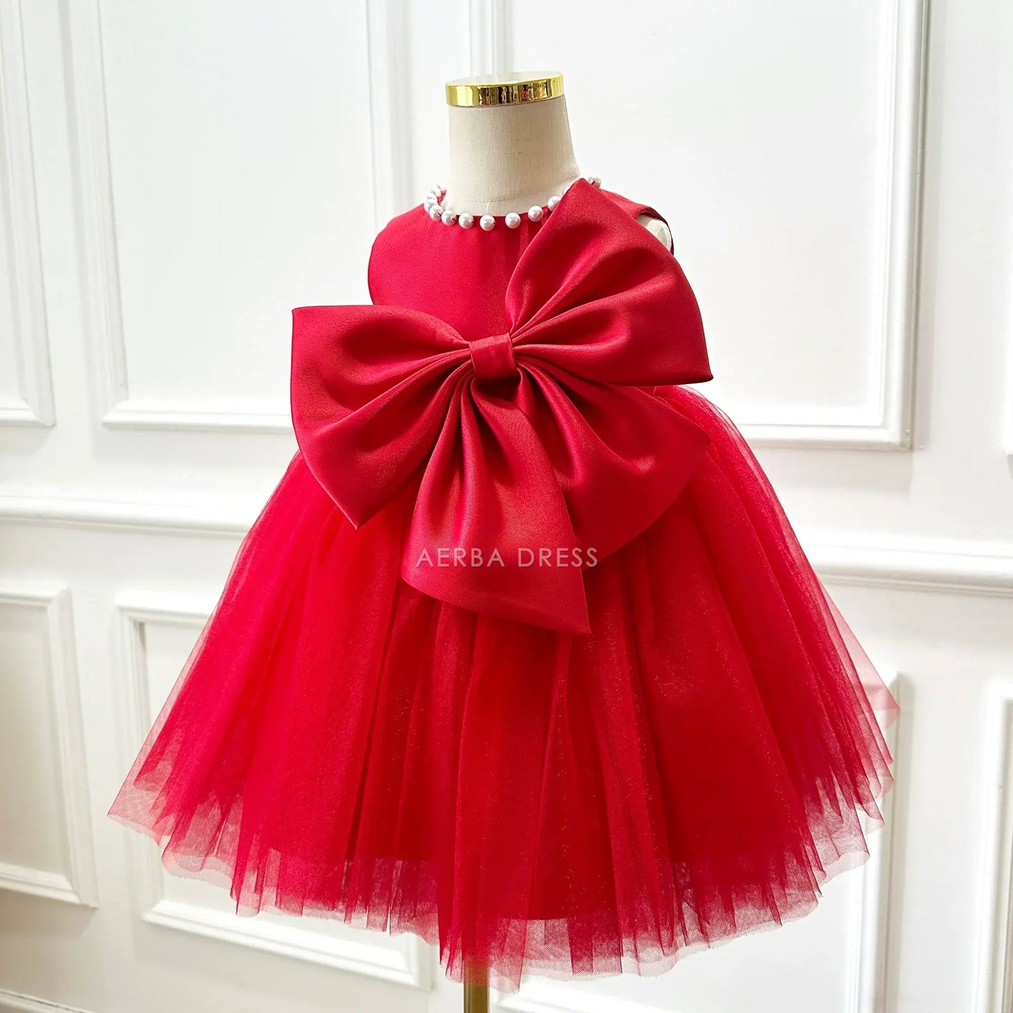 WEDDING FLOWER GIRL DRESS GIRLS BOW DRESS BABY GIRL ONE YEAR OLD PRINCESS DRESS RED BIRTHDAY PARTY DRESS Princess Dress