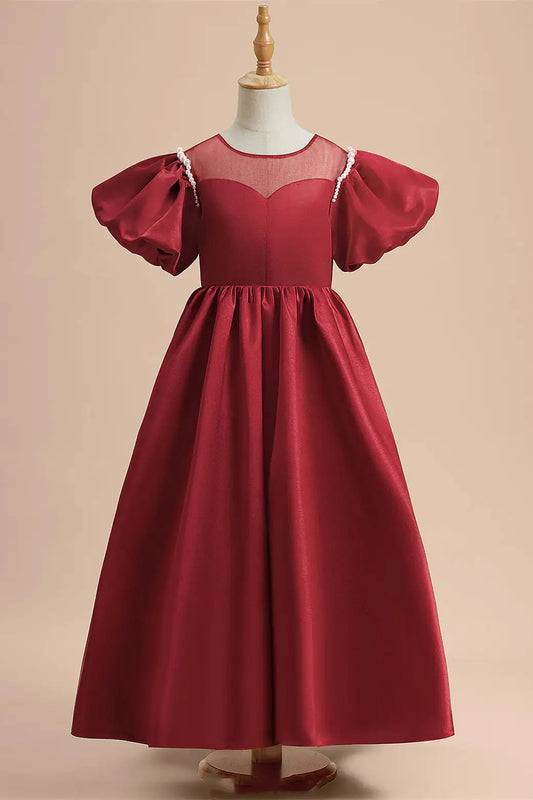 Wedding Flower Girl Dress A-Line Illusion Crew Neck Beadwork Exquisite Red Party Dress Girl Communion Formal Dress Princess Dress