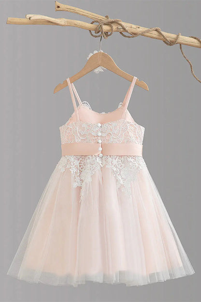 Wedding Flower Girl Dress A-Line Spaghetti Strap Lace Applique Top with BeltGirl Elegant Girl Communion Formal Dress Princess Dress