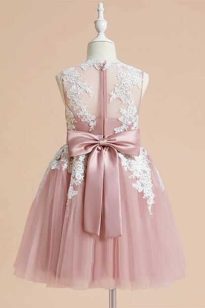 Wedding Flower Girl Dress A-Line V-Neck Sleeveless Retro Lace Appliques Cute Girl Party Dress Girl Communion Formal Dress Princess Dress