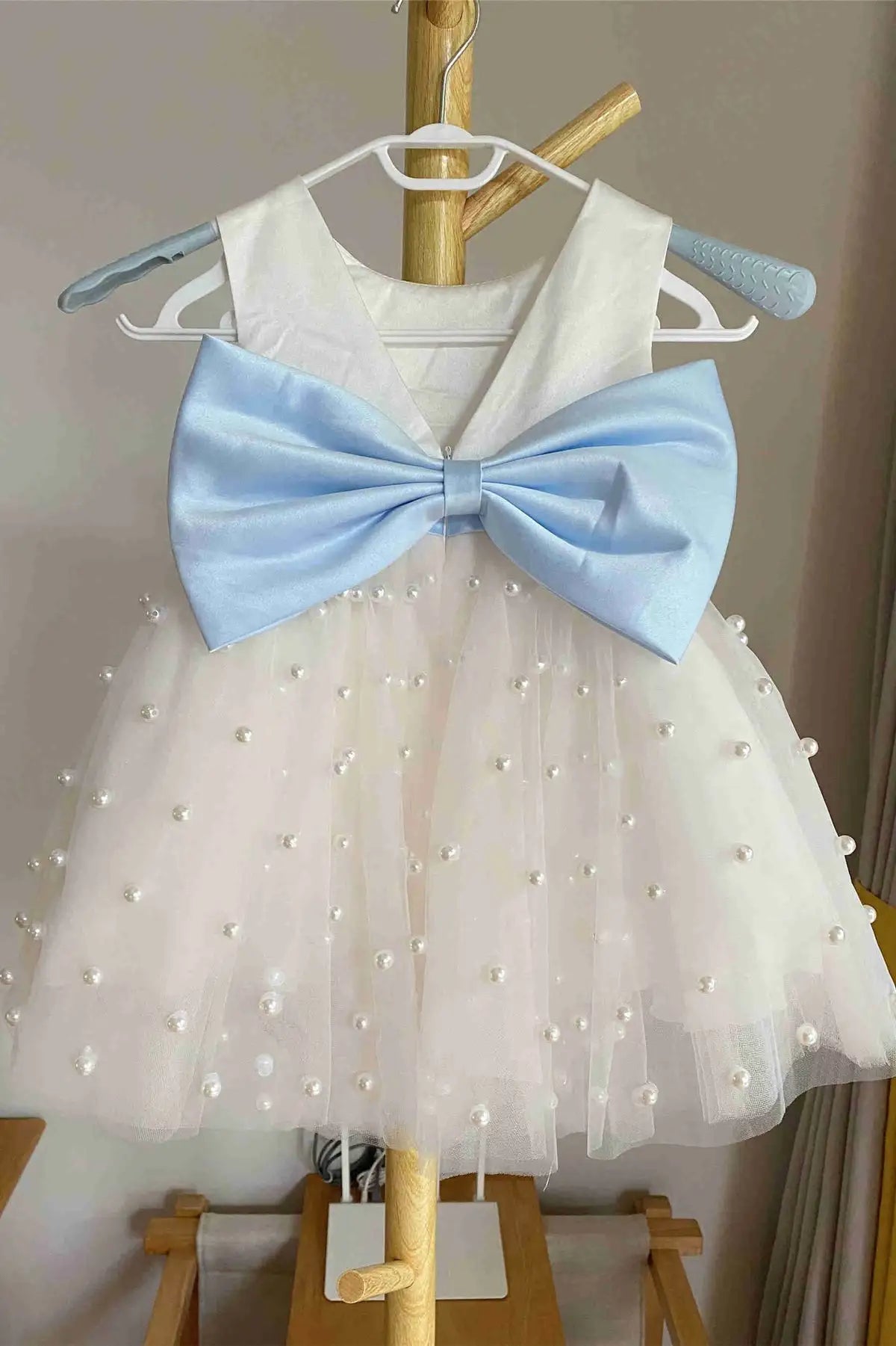 Wedding Flower Girl Dress A Line Crew Neck Sleeveless V-Back Bow Beadwork Fashion Cute Girl Communion Formal Dress Princess Dress