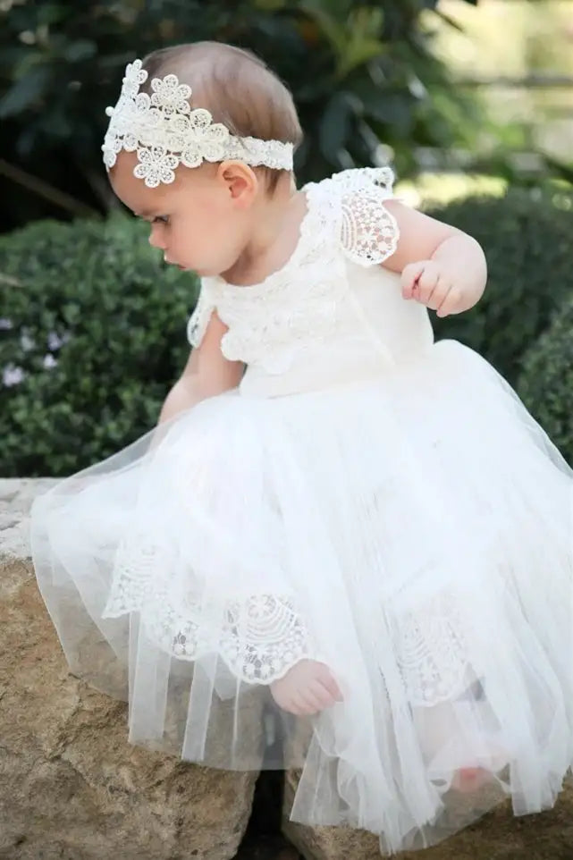 Wedding Flower Girl Dress A Line Round Neck Cute with Patched Lace Toddler Girl Communion Formal Dress Princess Dress