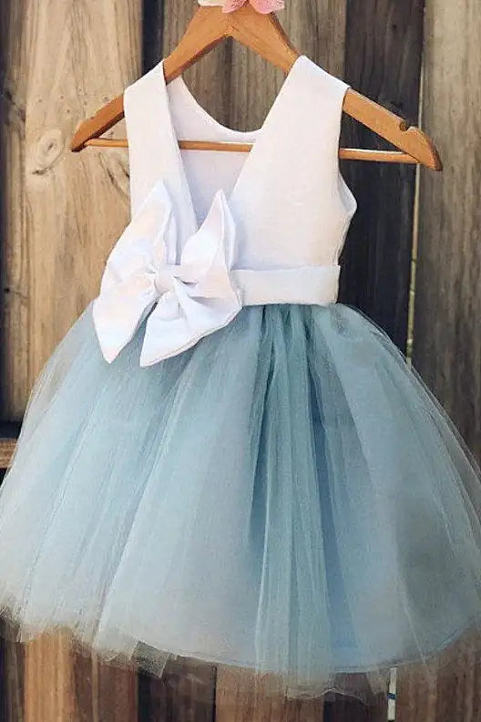 Wedding Flower Girl Dress A Line Round Neck Sleeveless Cute with Bow Girl Communion Formal Dress Princess Dress