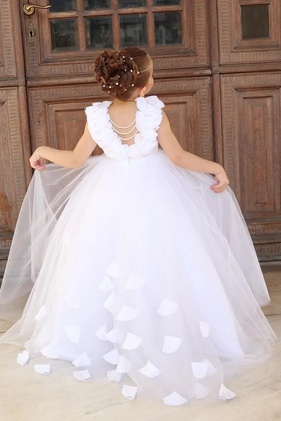 Wedding Flower Girl Dress A Line Round Neck Sleeveless Lace Top Beadwork Floor Length Fashion Girl Dress Girl Communion Formal Dress Princess Dress