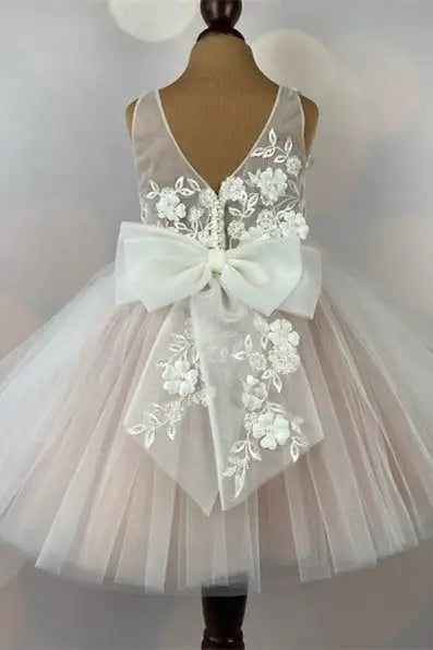 Wedding Flower Girl Dress A Line Round Neck Sleeveless with Flowers Cute Girl Party Dress Communion Formal Dress Princess Dress