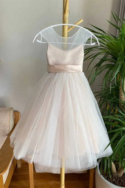 Wedding Flower Girl Dress A Line Sleeveless Simple with Belt Long Elegant Girl Communion Formal Dress Princess Dress