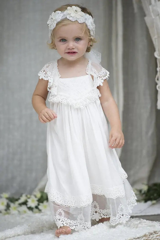 Wedding Flower Girl Dress Adorable Lace Chiffon Long with Criss Back Girl Communion Formal Dress Princess Dress