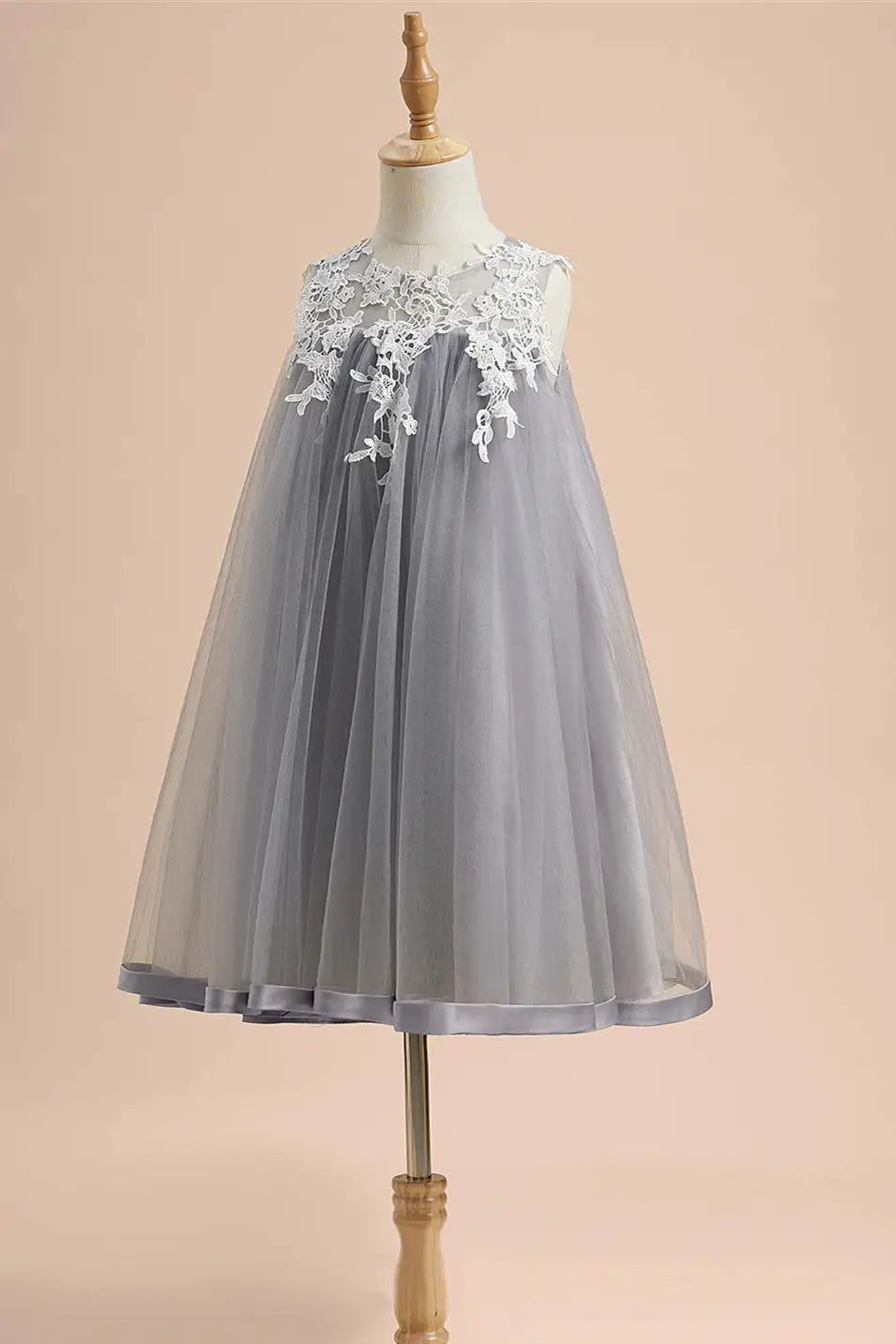 Wedding Flower Girl Dress Elegant A Line Crew Neck Sleeveless Lace Appliques Cute Girl Communion Formal Dress Princess Dress