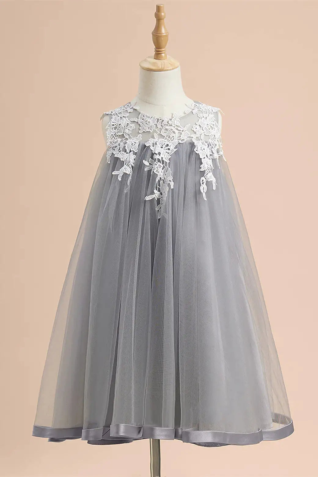 Wedding Flower Girl Dress Elegant A Line Crew Neck Sleeveless Lace Appliques Cute Girl Communion Formal Dress Princess Dress