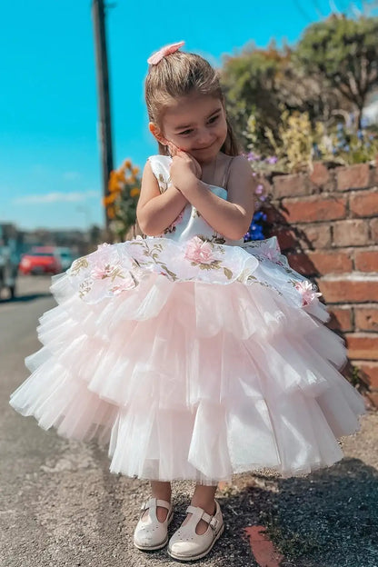 Wedding Flower Girl Dress Elegant A Line One Shoulder Floral Tiered Tulle Exquisite Girl Communion Formal Dress Princess Dress