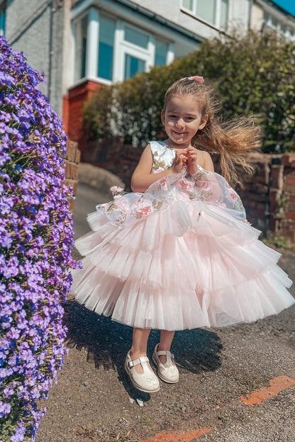 Wedding Flower Girl Dress Elegant A Line One Shoulder Floral Tiered Tulle Exquisite Girl Communion Formal Dress Princess Dress