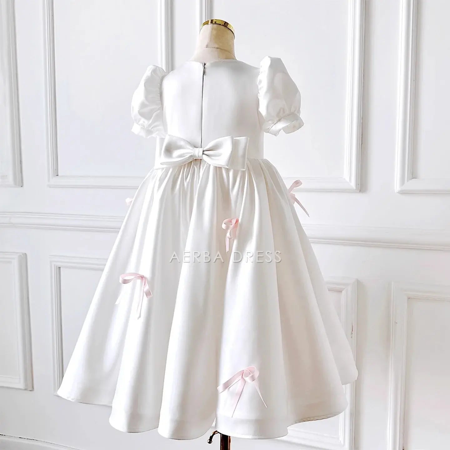 Wedding Flower Girl Dress Elegant A Line Short Sleeve Bow Girl Formal Dress One-Year-Old Birthday Party Dress Cute Girl Princess Dress