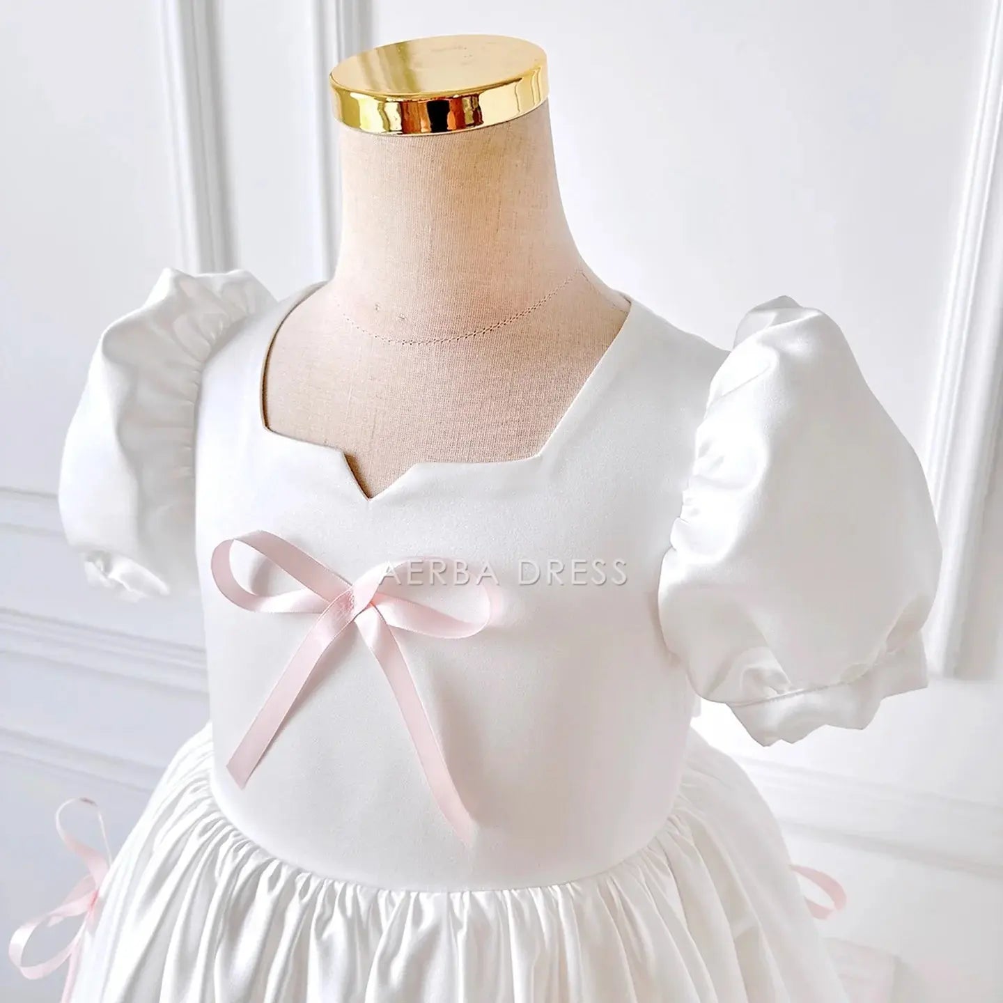 Wedding Flower Girl Dress Elegant A Line Short Sleeve Bow Girl Formal Dress One-Year-Old Birthday Party Dress Cute Girl Princess Dress