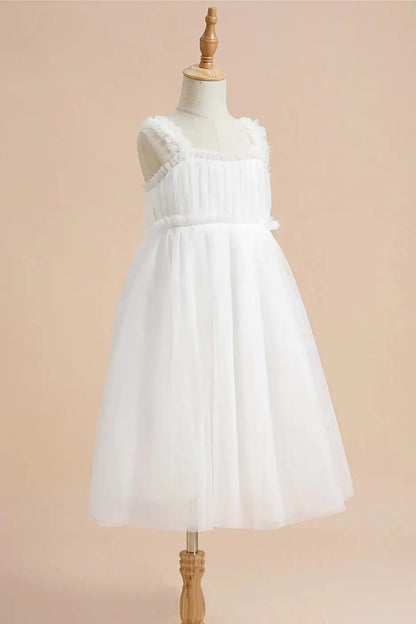 Wedding Flower Girl Dress Elegant A Line Square Neck Ruffles Pleated Cute Girl Communion Formal Dress Princess Dress