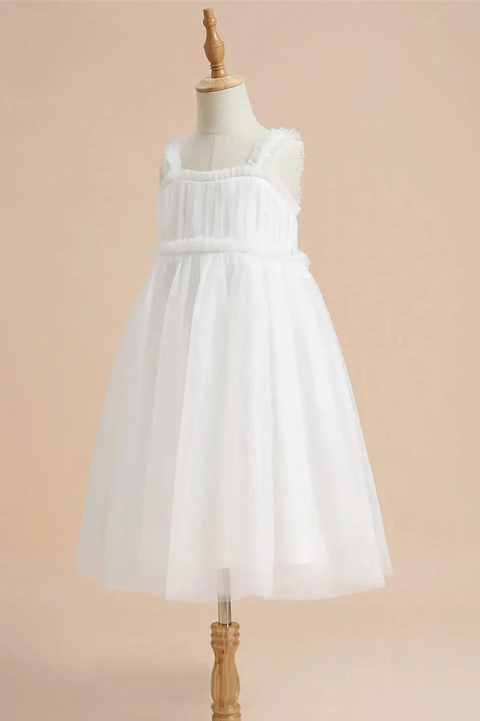 Wedding Flower Girl Dress Elegant A Line Square Neck Ruffles Pleated Cute Girl Communion Formal Dress Princess Dress