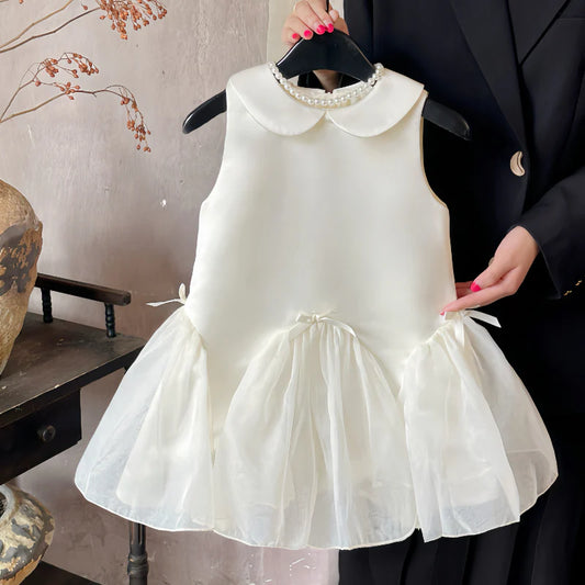 Wedding Flower Girl Dress Elegant Doll Collar Sleeveless Tutu Dress Girl Formal Dress One-Year-Old Birthday Party Dress Cute Girl Princess Dress