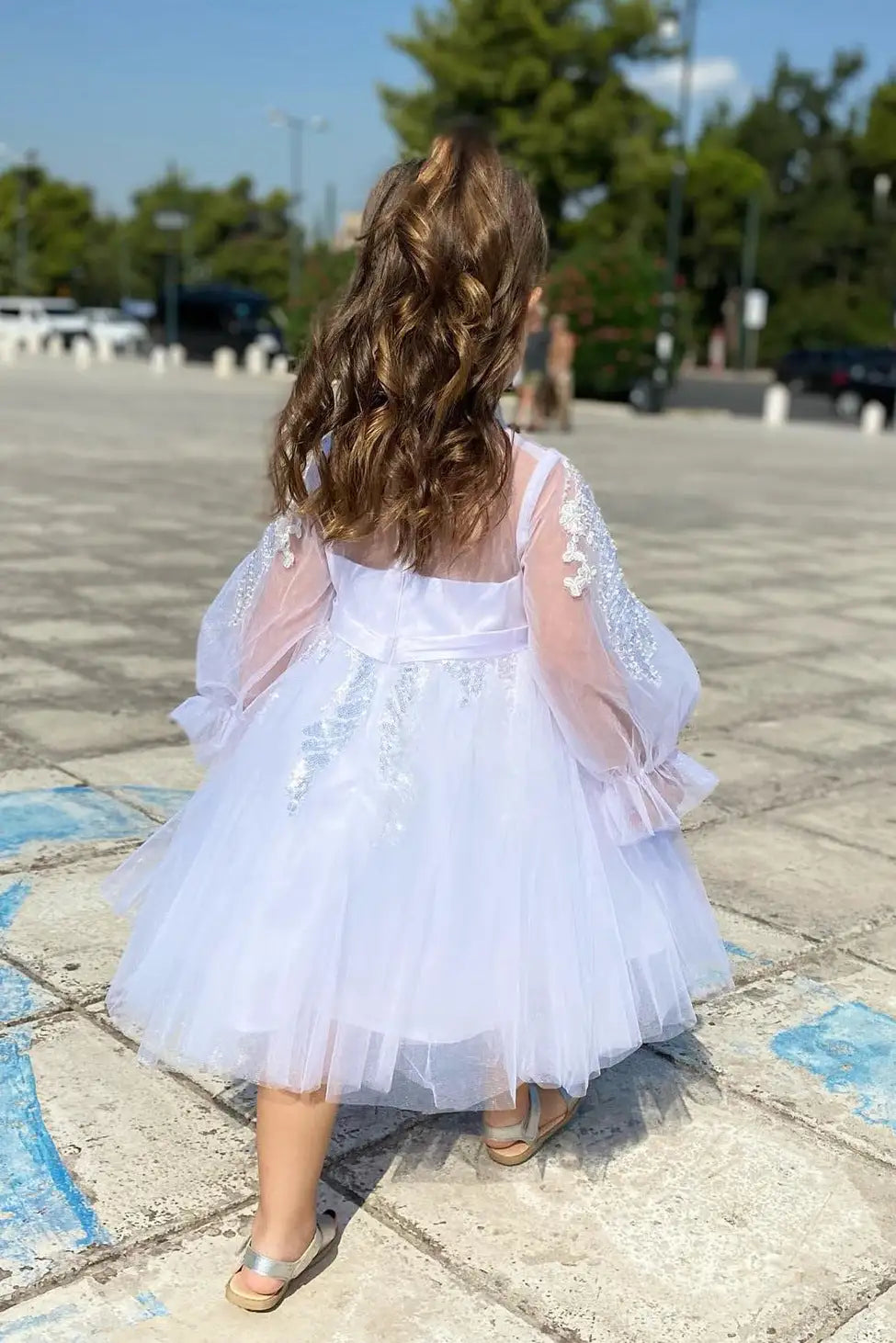 Wedding Flower Girl Dress Exquisite A Line High Neck with Puff Long Sleeves Sparkle Girl Communion Formal Dress Princess Dress