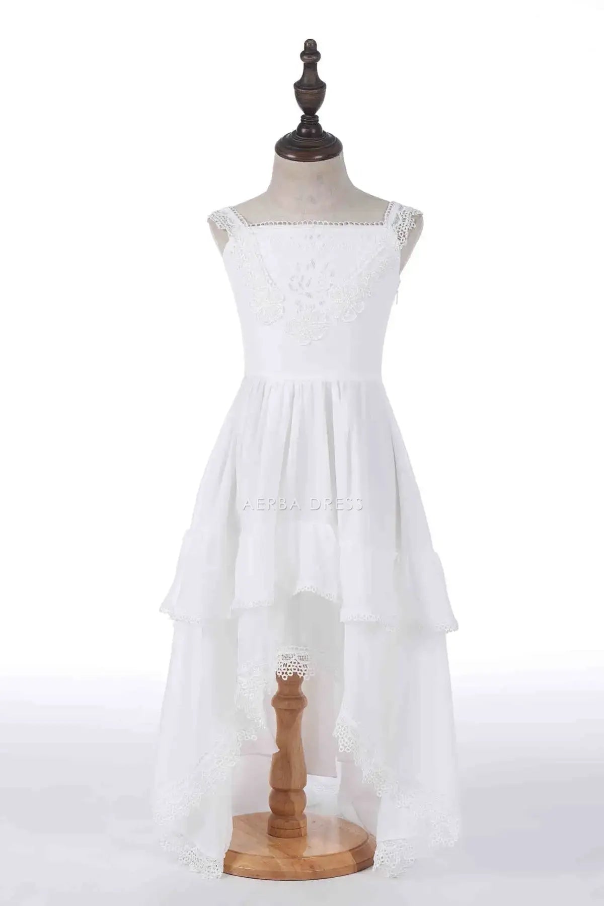 Wedding Flower Girl Dress Lace A Line Square Neck Sleeveless Hi-Low Tiers Ruched Girl Communion Formal Dress Princess Dress