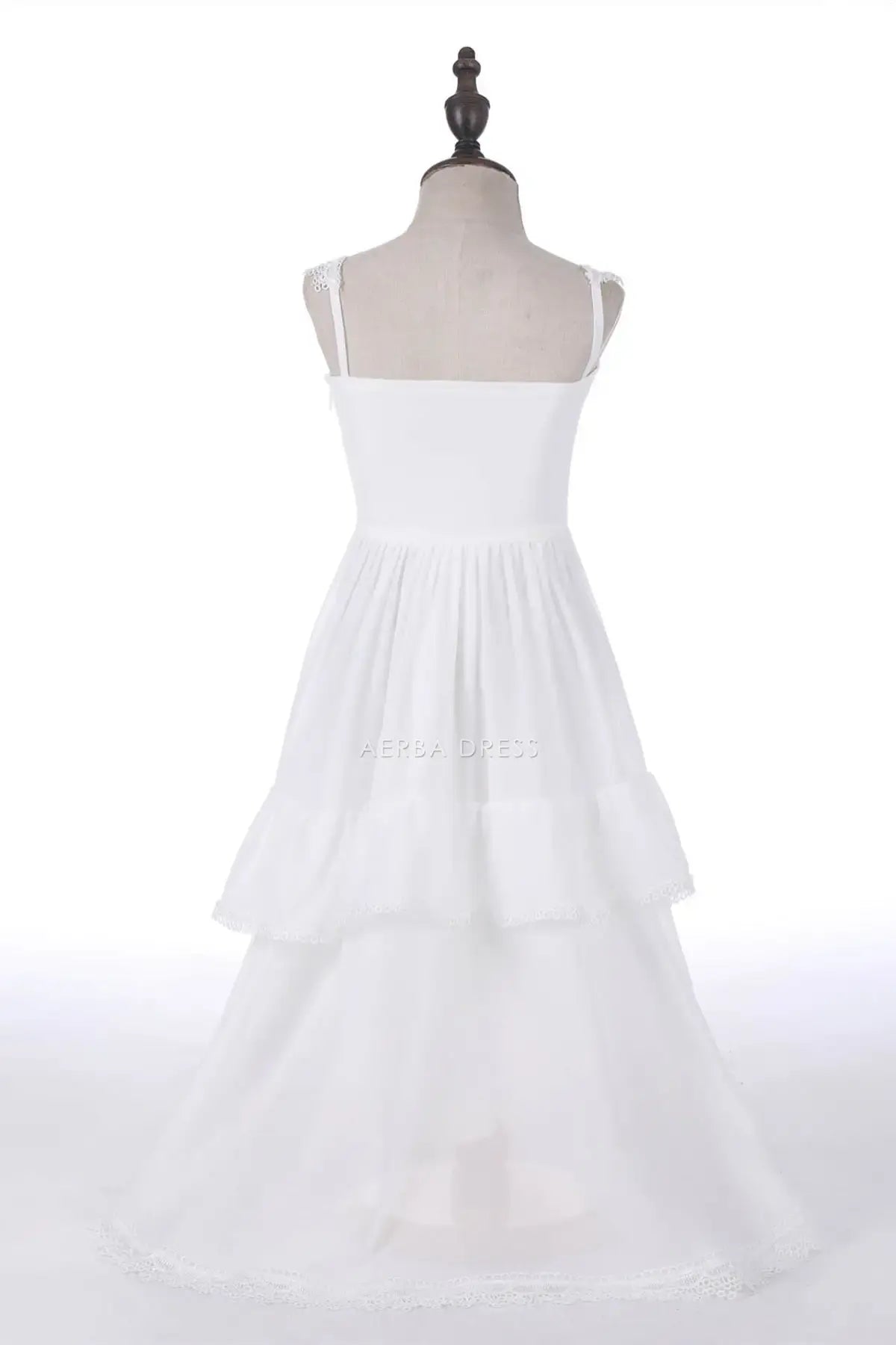 Wedding Flower Girl Dress Lace A Line Square Neck Sleeveless Hi-Low Tiers Ruched Girl Communion Formal Dress Princess Dress