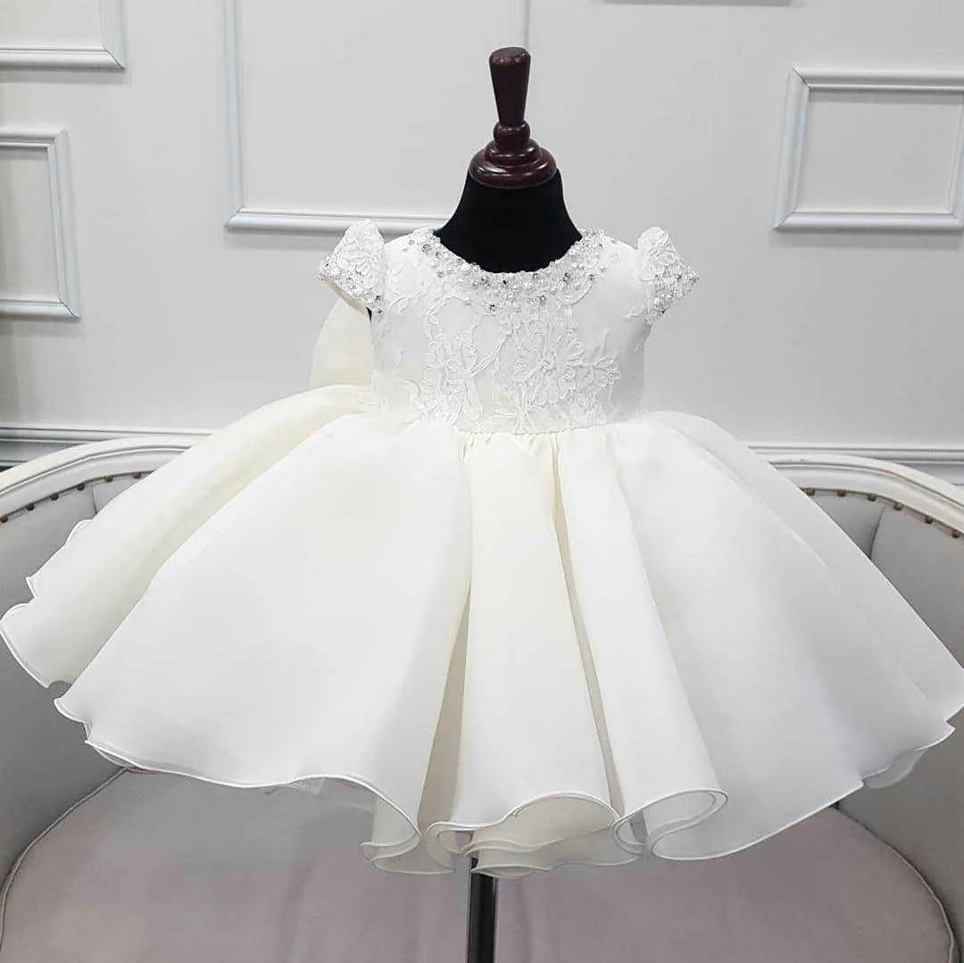 Wedding Flower Girl Dress Elegant A Line Round Neck Cap Sleeve Beadwork Tutu Dress Girl One-Year-Old Birthday Party Dress Cute Girl Princess Dress