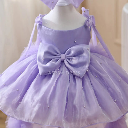 Wedding Flower Girl Dress Fantastic A Line Spaghetti Strap Beadwork Bow Sweep Train Girl Communion Formal Dress One-Year-Old Birthday Party Dress Cute Girl Princess Dress