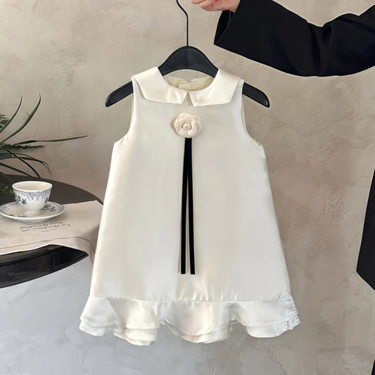 Wedding Flower Girl Dress Fashion Straight Doll Collar Sleeveless Ruched Girl Formal Dress One-Year-Old Birthday Party Dress Cute Girl Princess Dress